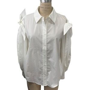 NEW Tanya Taylor White Button Up Shirt Shoulder Tie Detail Sleeves Size Medium
